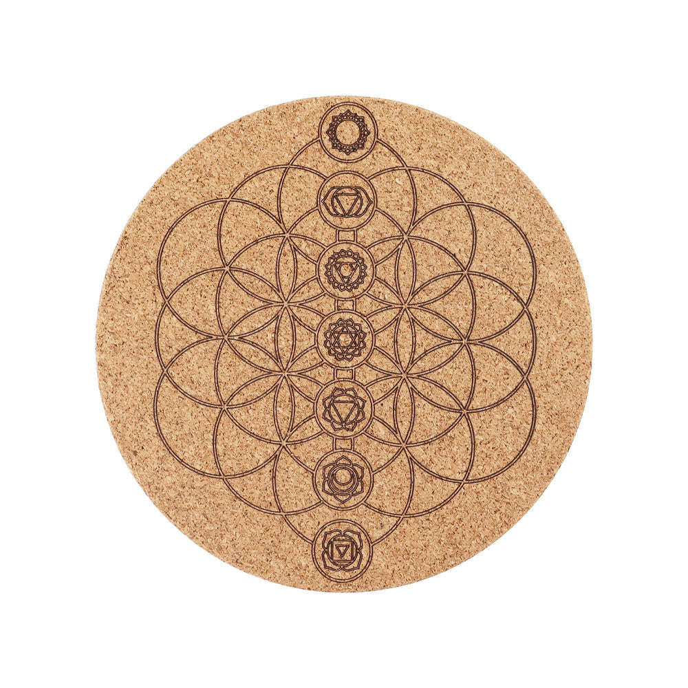 7.38" Cork Carved Mandala Pattern Coaster Spiritual Accent