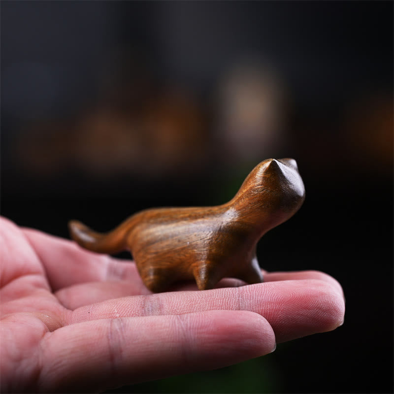 7.3cm Green Sandalwood Lucky Cat Figurine Positive Energy Statue