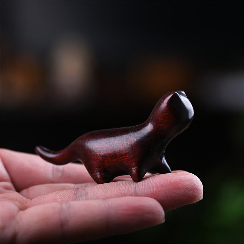 7.3cm Green Sandalwood Lucky Cat Figurine Positive Energy Statue