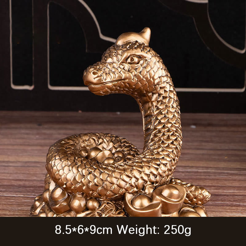 7.5 inch Resin Year of the Snake Wealth Statue with Gold Ingots