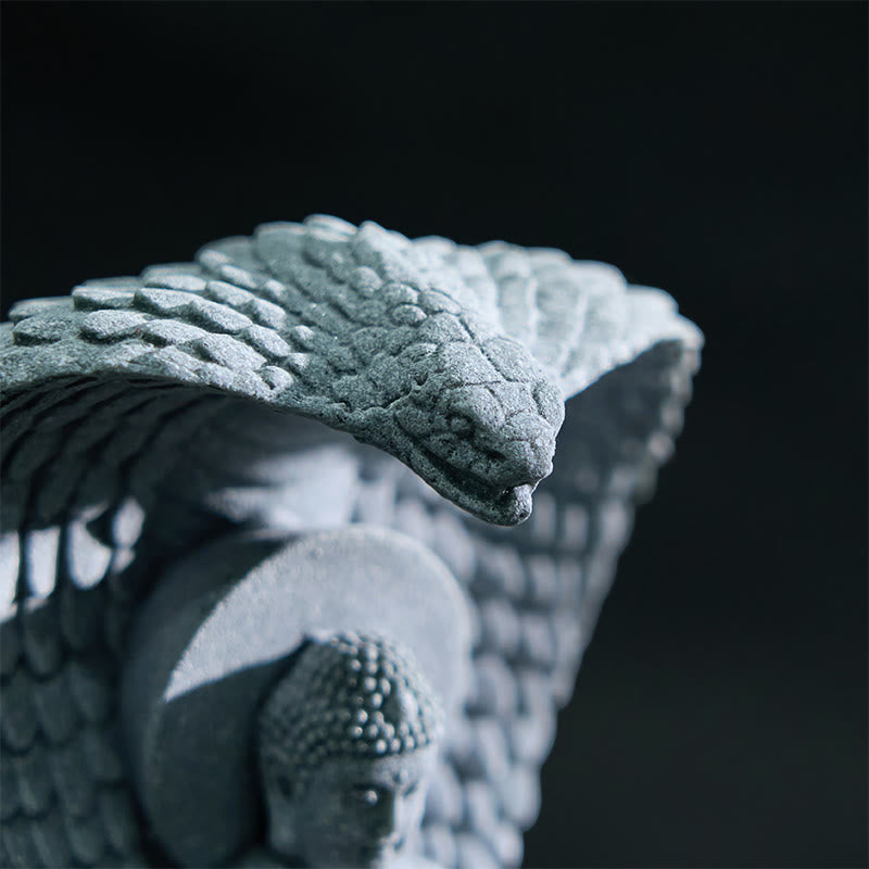 7.5cm Sandstone Shakyamuni Buddha Statue with Snake Symbolism