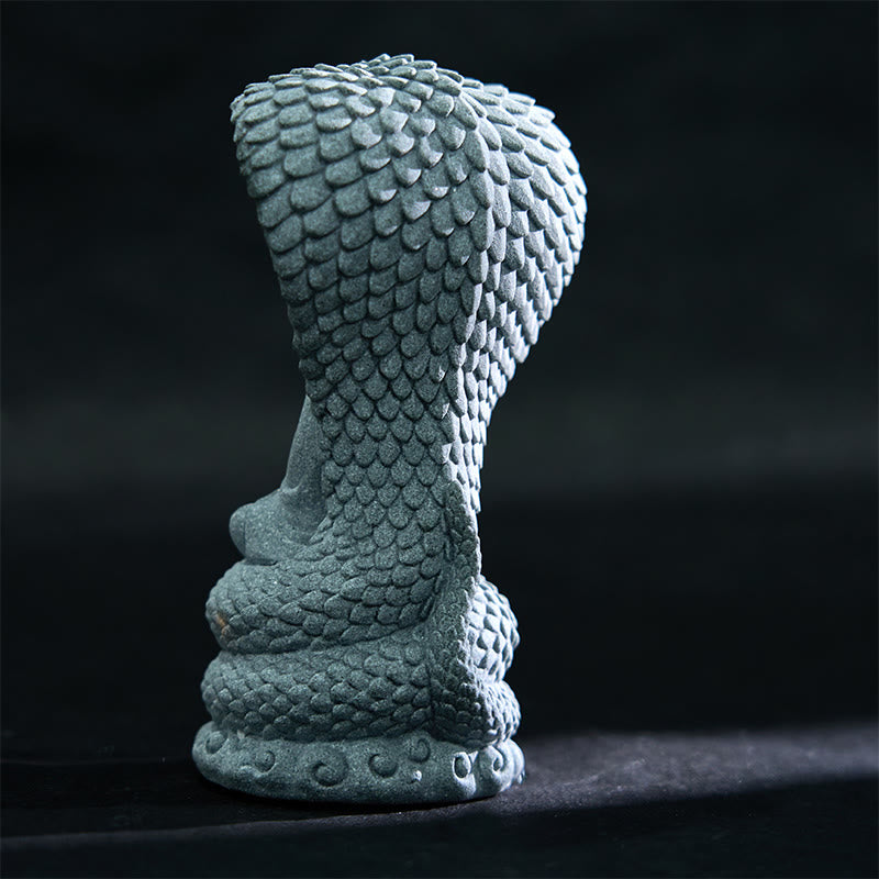 7.5cm Sandstone Shakyamuni Buddha Statue with Snake Symbolism