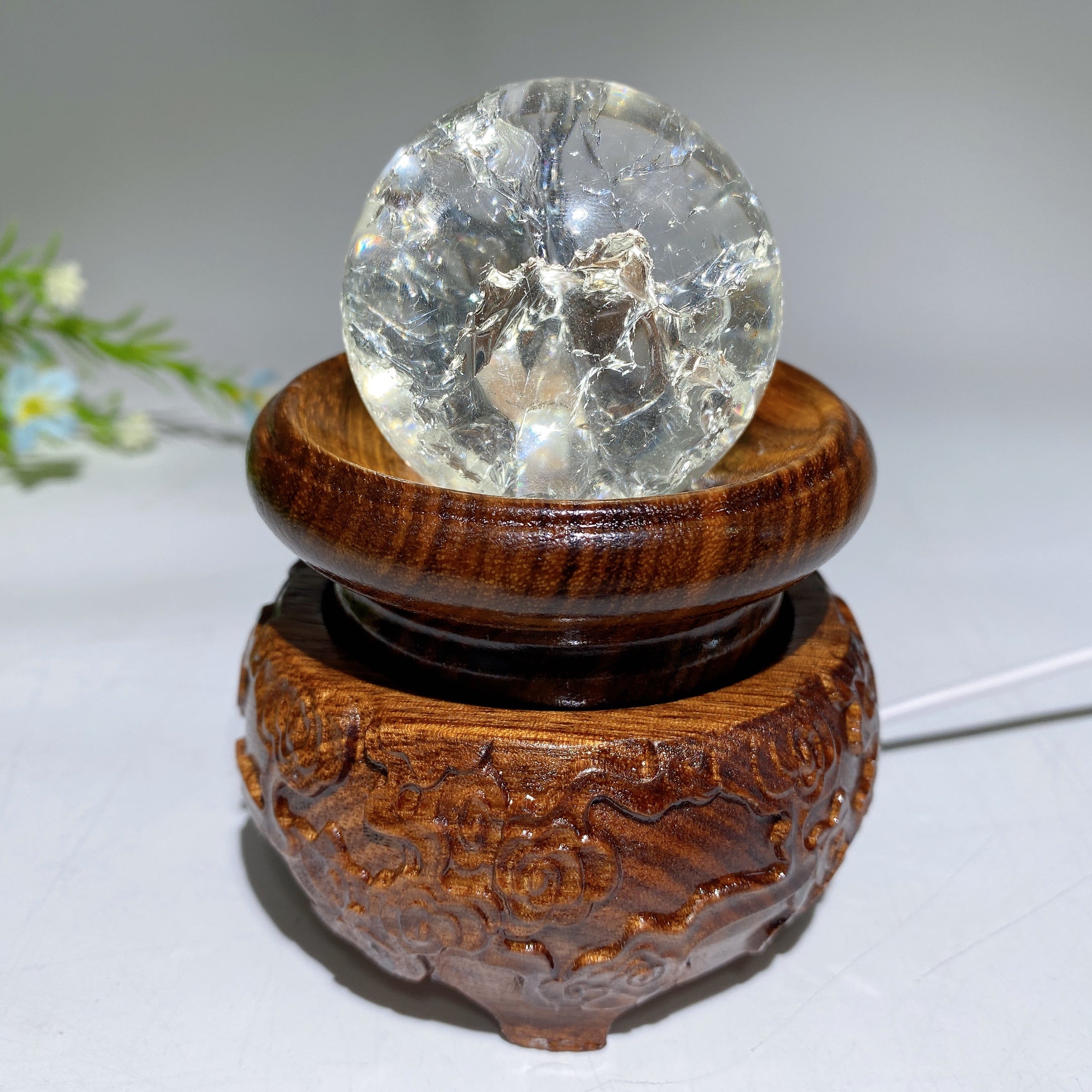 7-9cm Rotatable Wooden Crystal Lamp Stand Light Therapy