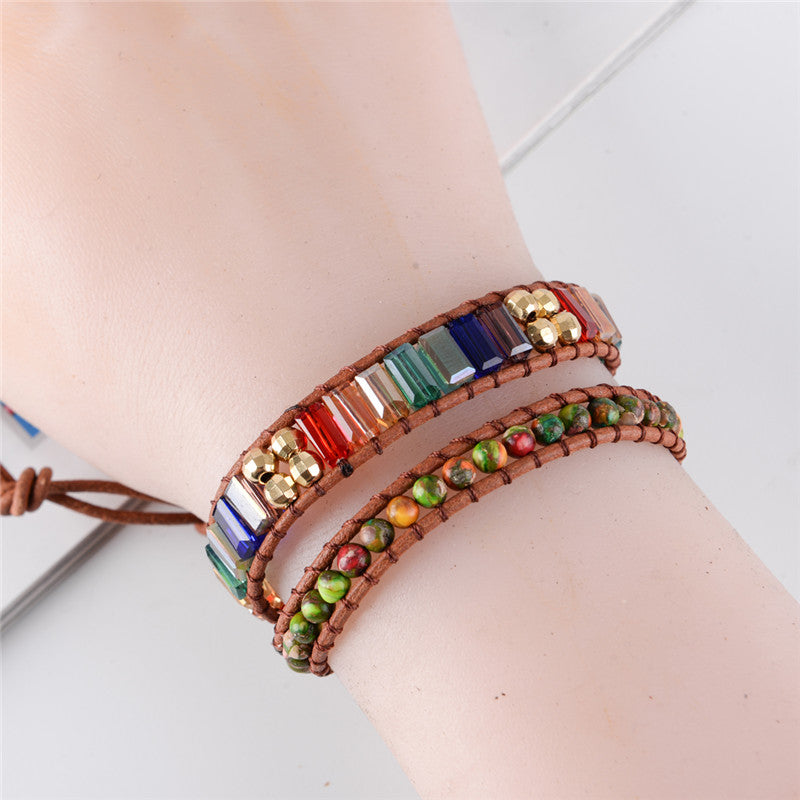 7 Chakra Crystal Leather Wrap Bracelet