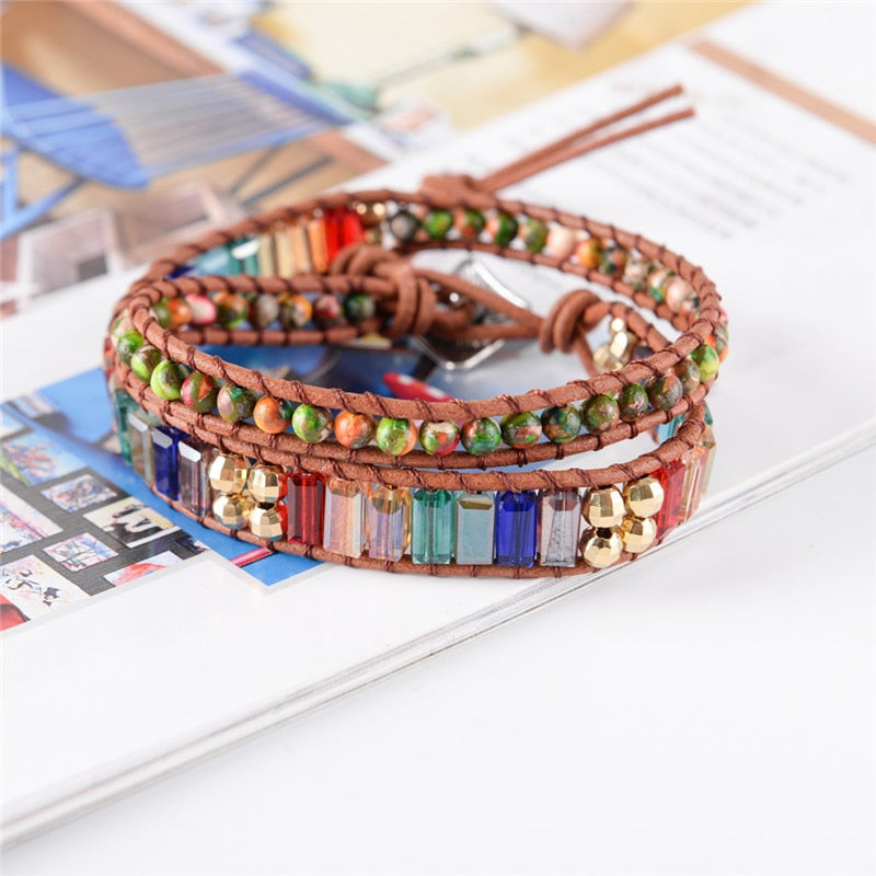 7 Chakra Crystal Leather Wrap Bracelet