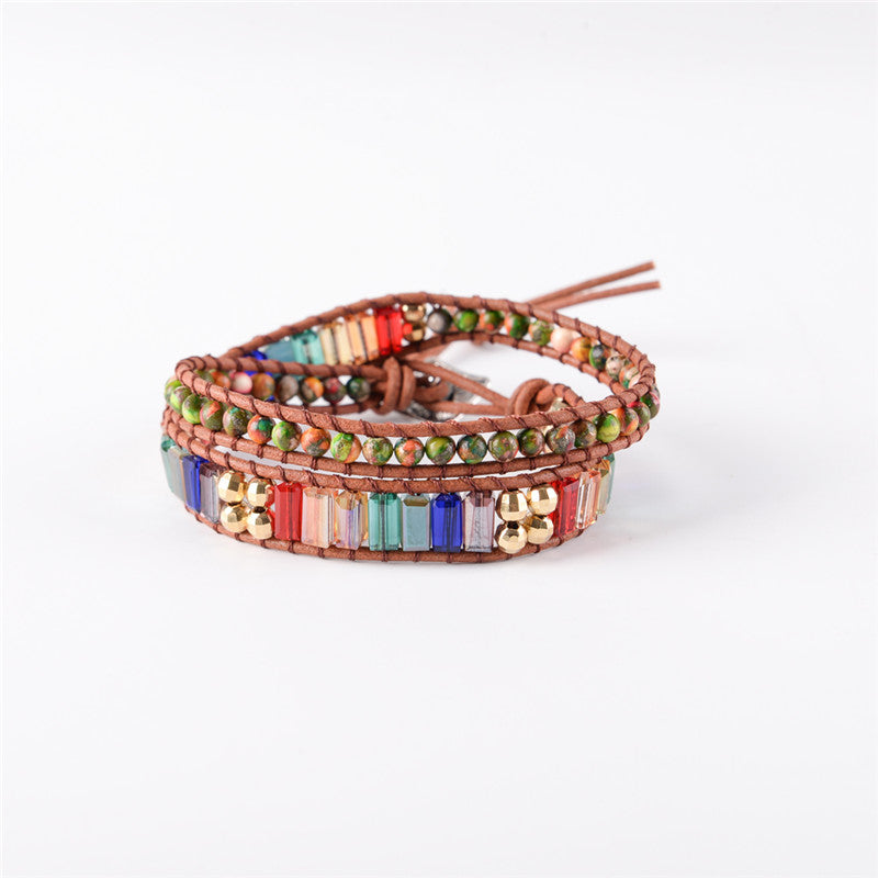 7 Chakra Crystal Leather Wrap Bracelet