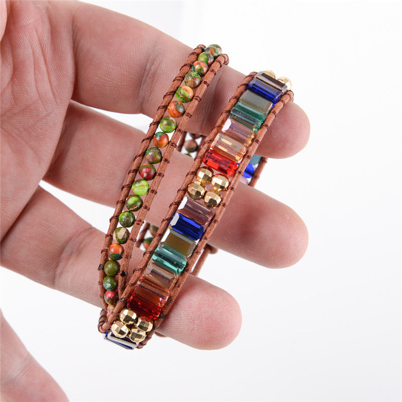 7 Chakra Crystal Leather Wrap Bracelet
