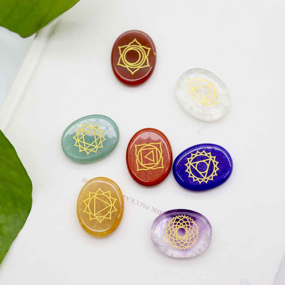 7 Chakra Healing Worry Stones Set - 3cm Calming Crystals