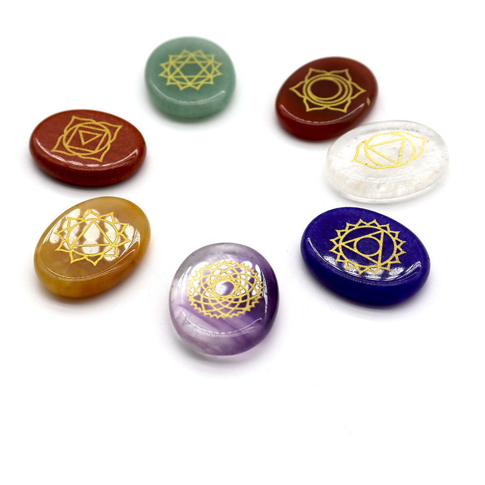 7 Chakra Healing Worry Stones Set - 3cm Calming Crystals