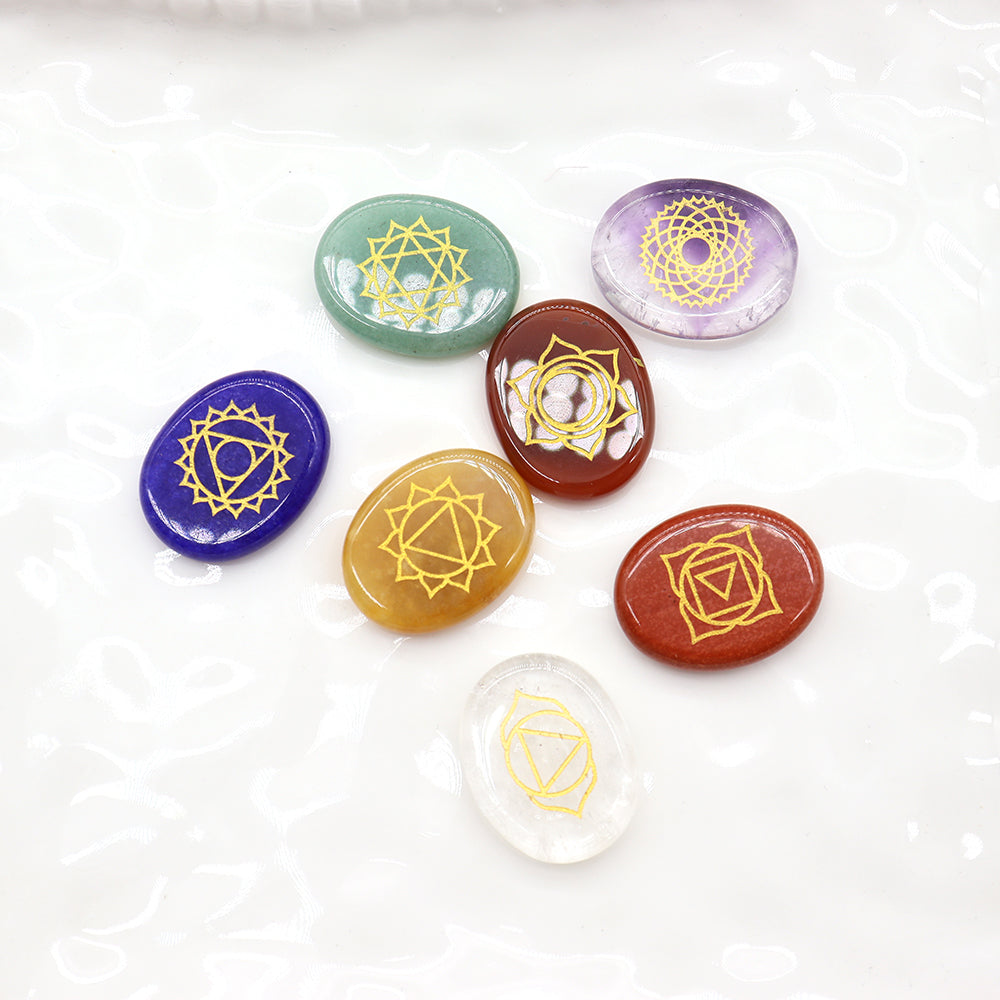 7 Chakra Healing Worry Stones Set - 3cm Calming Crystals