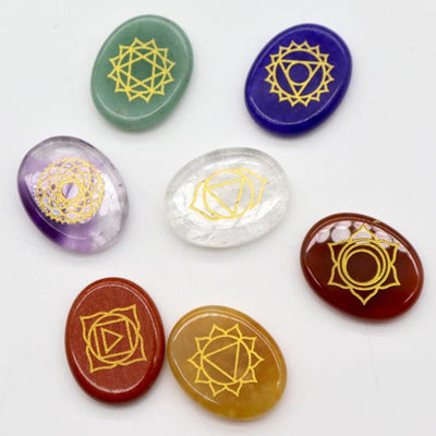 7 Chakra Healing Worry Stones Set - 3cm Calming Crystals