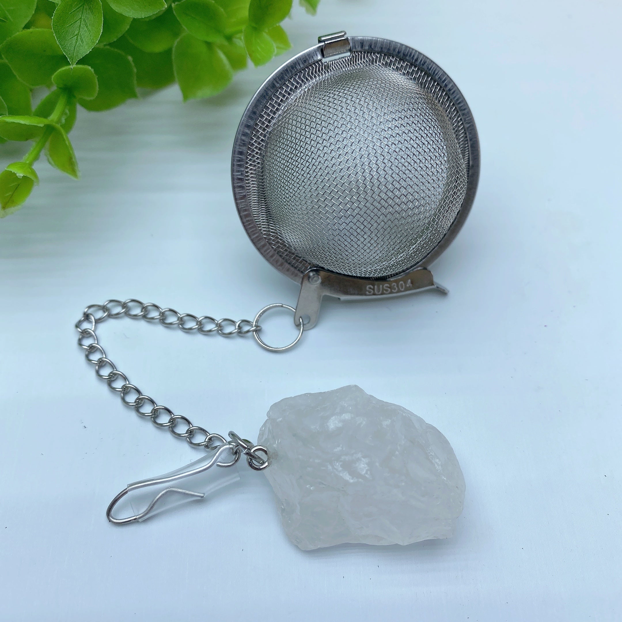 7-Inch Crystal Tea Strainer with Raw Stone Decor for Healing
