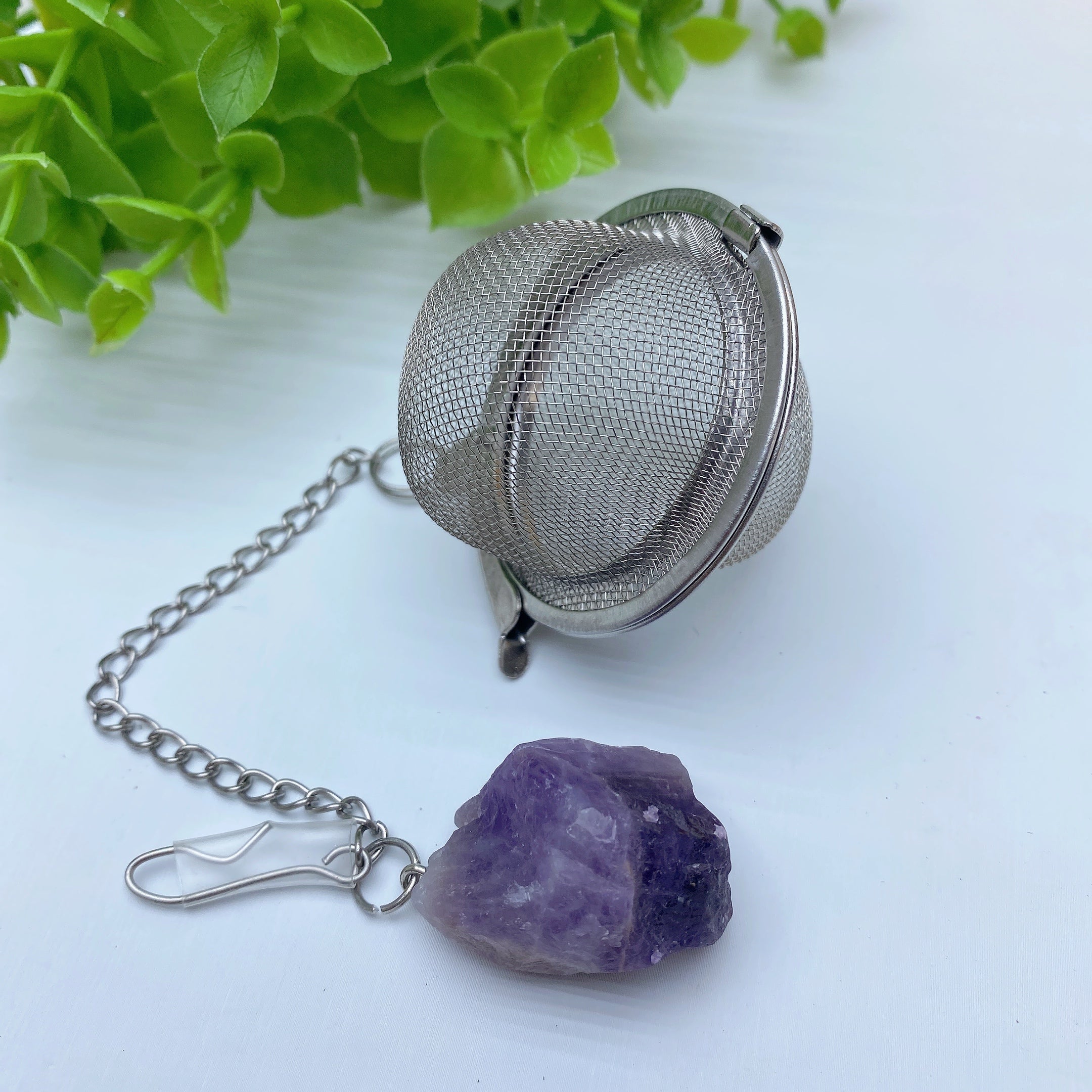 7-Inch Crystal Tea Strainer with Raw Stone Decor for Healing