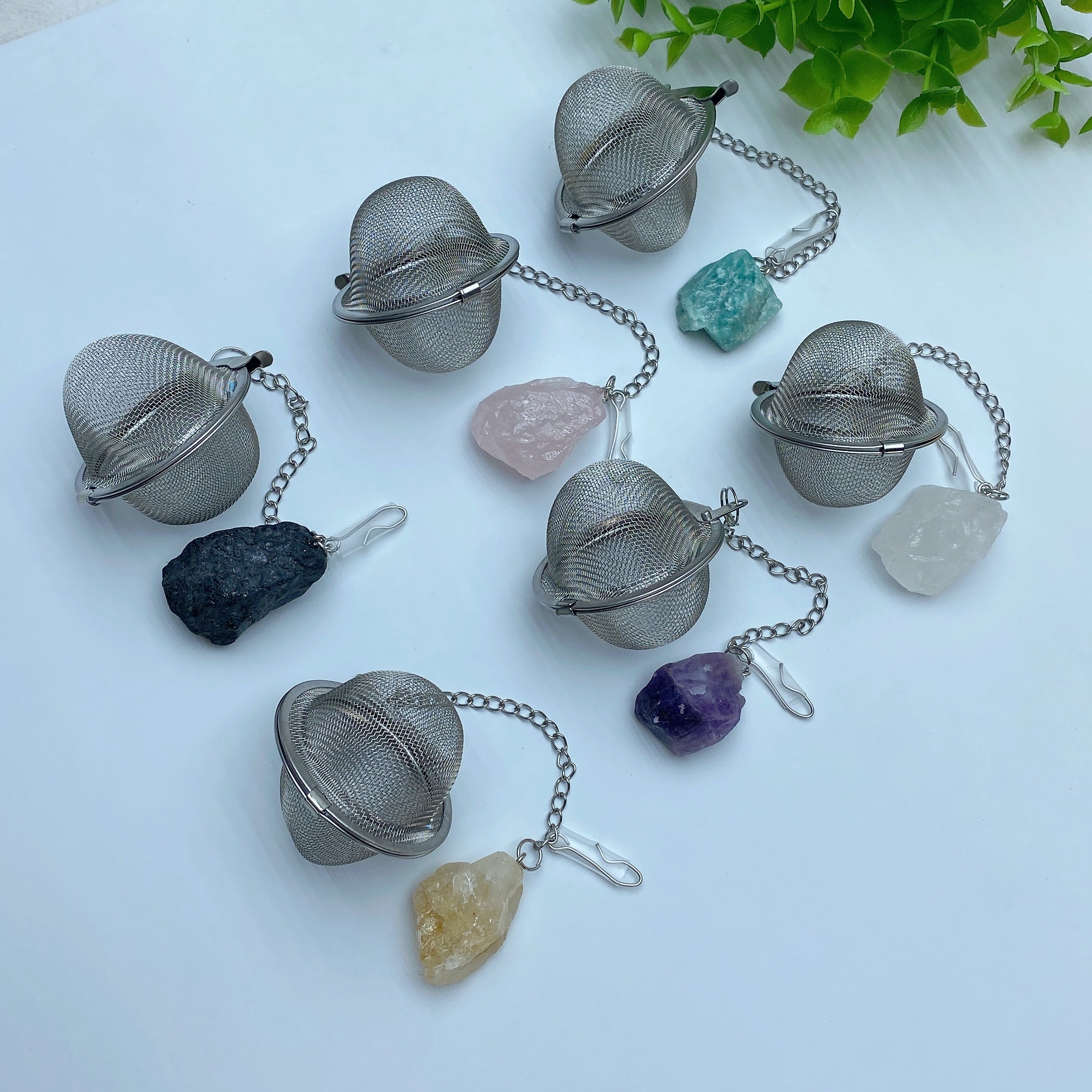 7-Inch Crystal Tea Strainer with Raw Stone Decor for Healing
