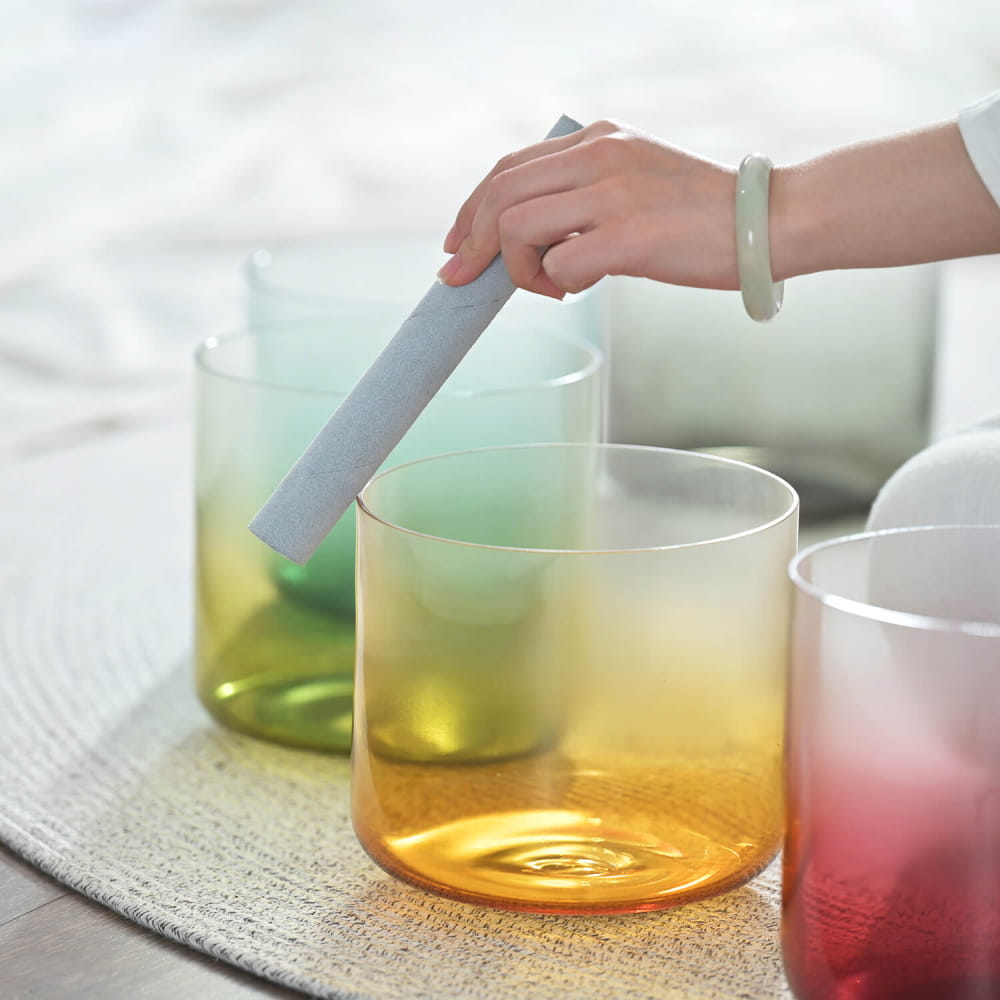 Colorful gradient glass tumblers with ombré effect in Alchemy Aria set