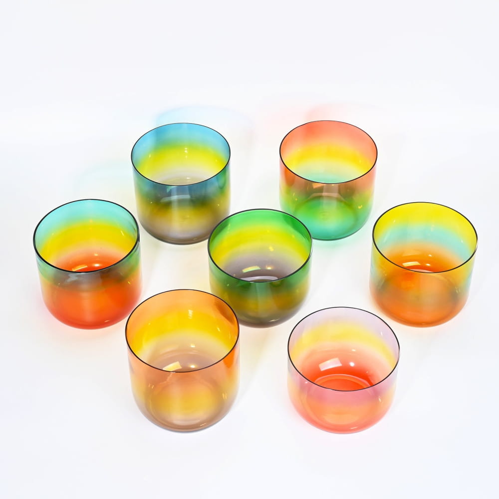 7 PCS Alchemy Clear Rainbow Crystal Singing Bowl Set With 7 Carrier Bags - clear rainbow bowl set