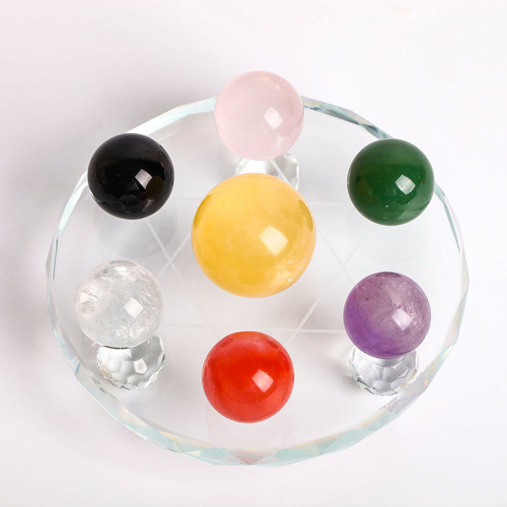 7-Piece Chakra Crystal Sphere Set with Glass Stand