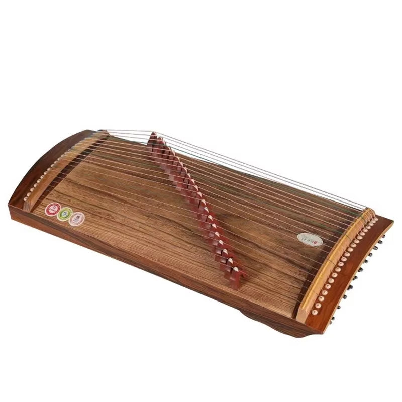 Traditional wooden Guzheng with 21 strings and a curved surface for music enthusiasts