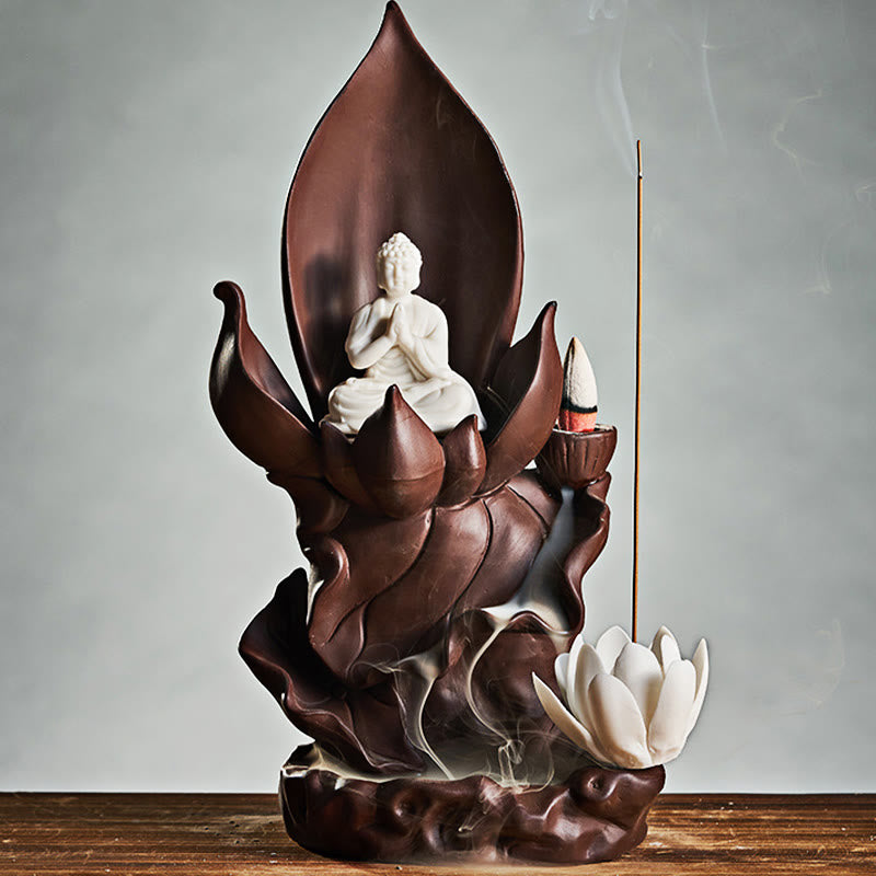 Lotus Buddha Purple Clay Incense Burner Spiritual Decor
