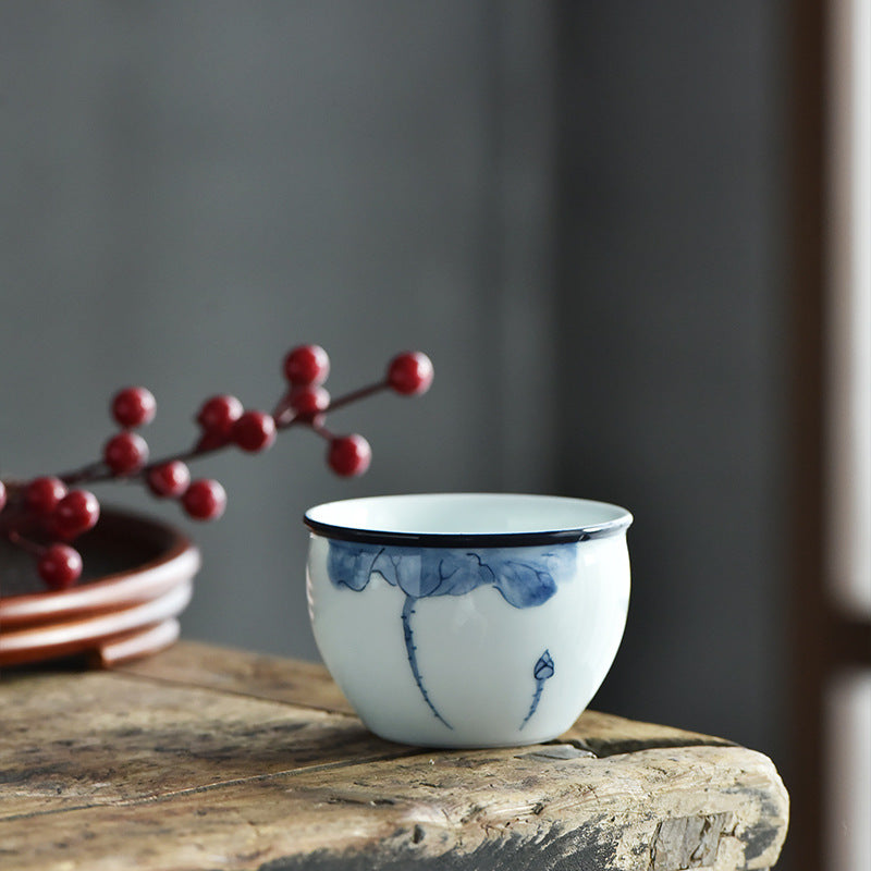 Ceramic Zen Meditation Teacup 130ml Koi Fish Lotus