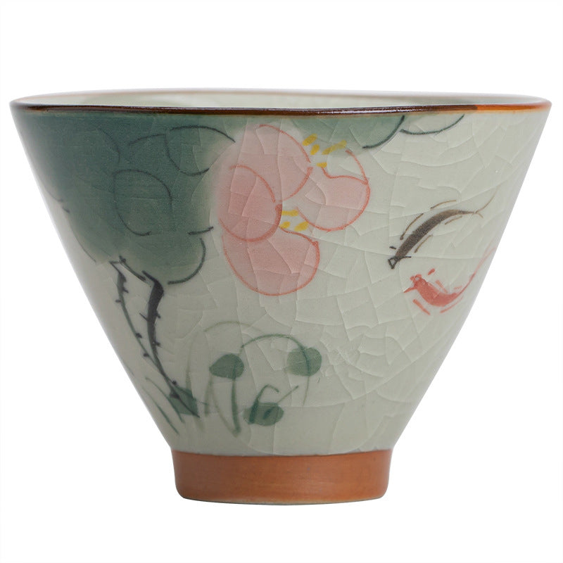 50ml Ceramic Teacup with Koi Fish Lotus Design for Meditation