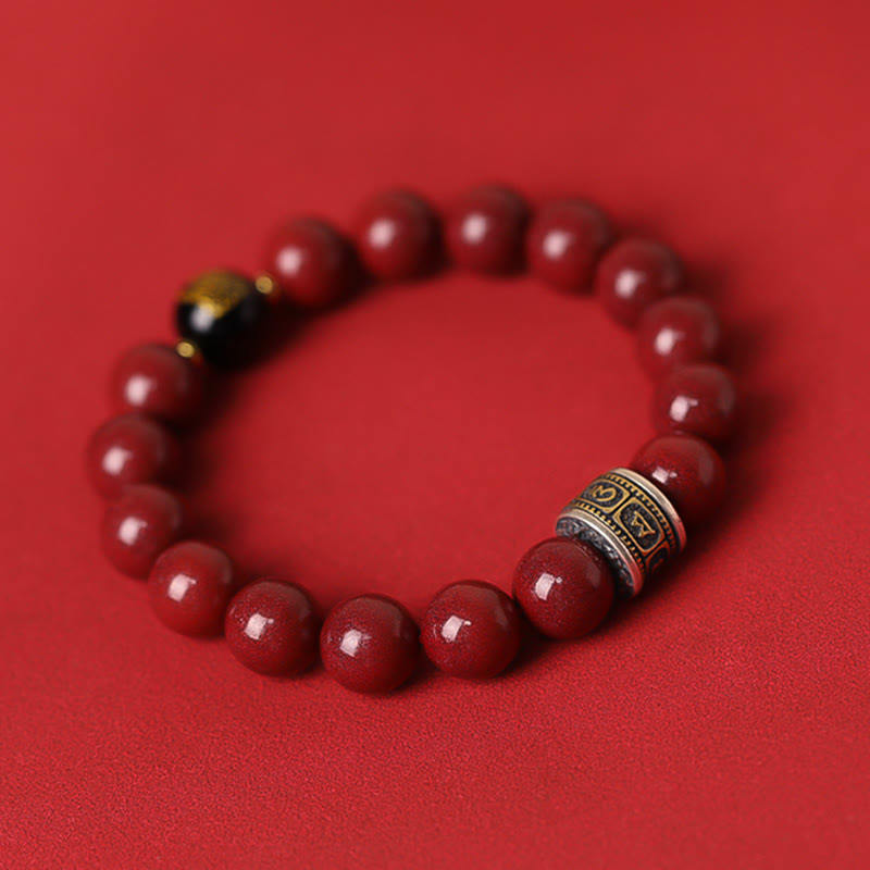 10mm Chinese Zodiac Cinnabar Silver Calm Bracelet