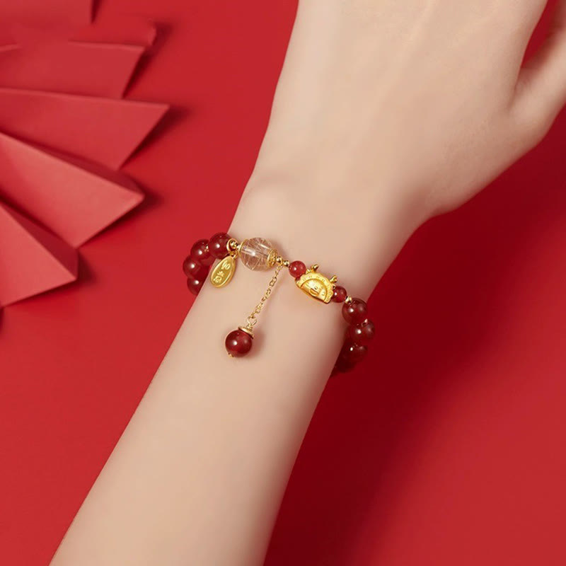 Year of the Dragon Red Agate Luck Bracelet 14-16cm