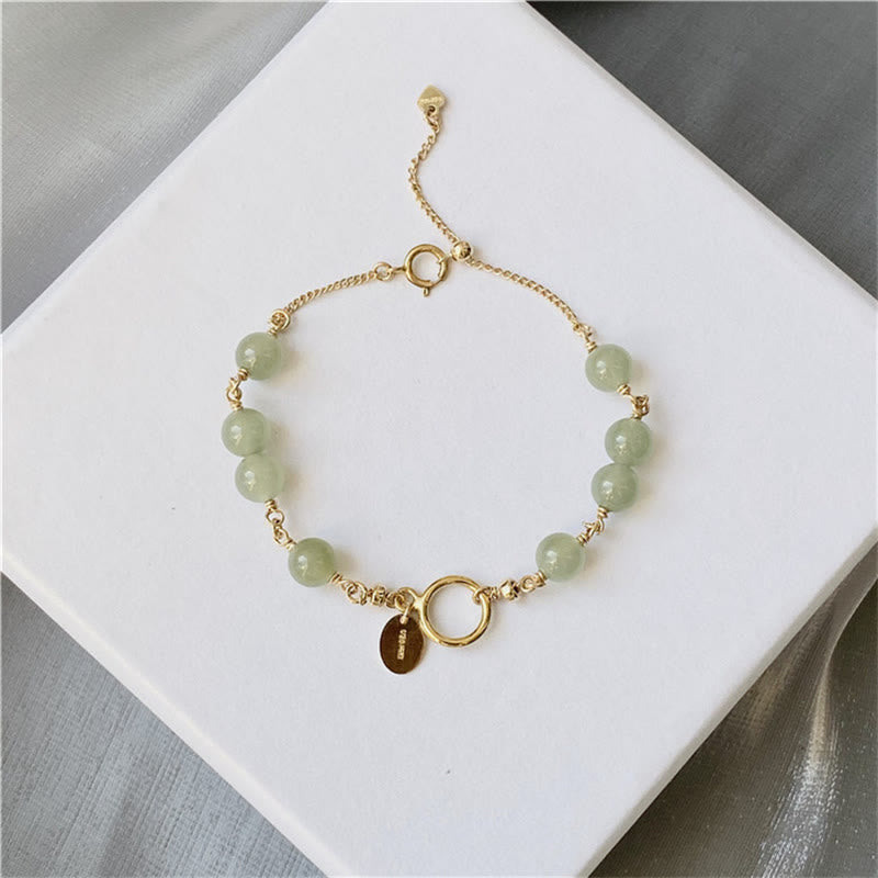 Hetian Jade Beaded Prosperity Bracelet 14k Gold Plated Classic