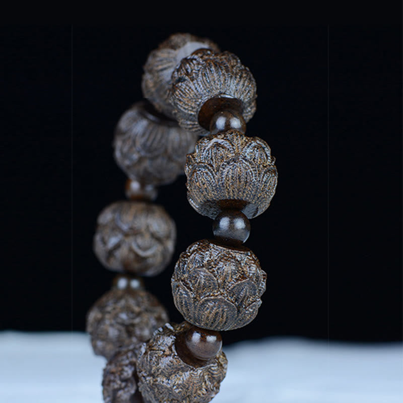 Ebony Wood Balance Bracelet with Lotus Dragon & Arhats