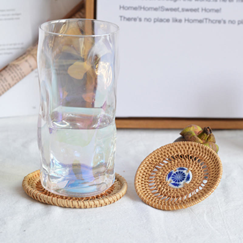 Ceramic Flower Pattern Rattan Cup Mat | 10cm Coaster