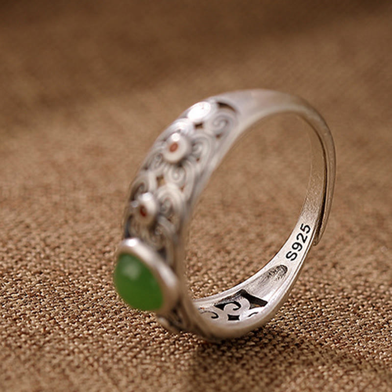 925 Sterling Silver Hetian Cyan Jade Harmony Adjustable Ring