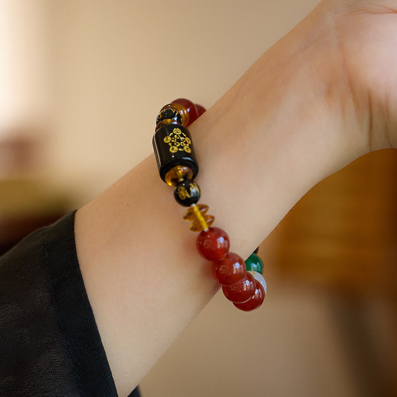 Five Elements Black Onyx Agate Bracelet for Wisdom & Wealth