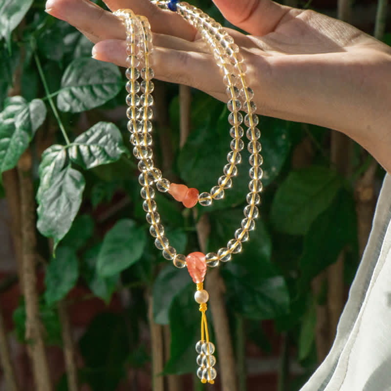 108 Beads Natural Citrine & Red Agate Prosperity Bracelet