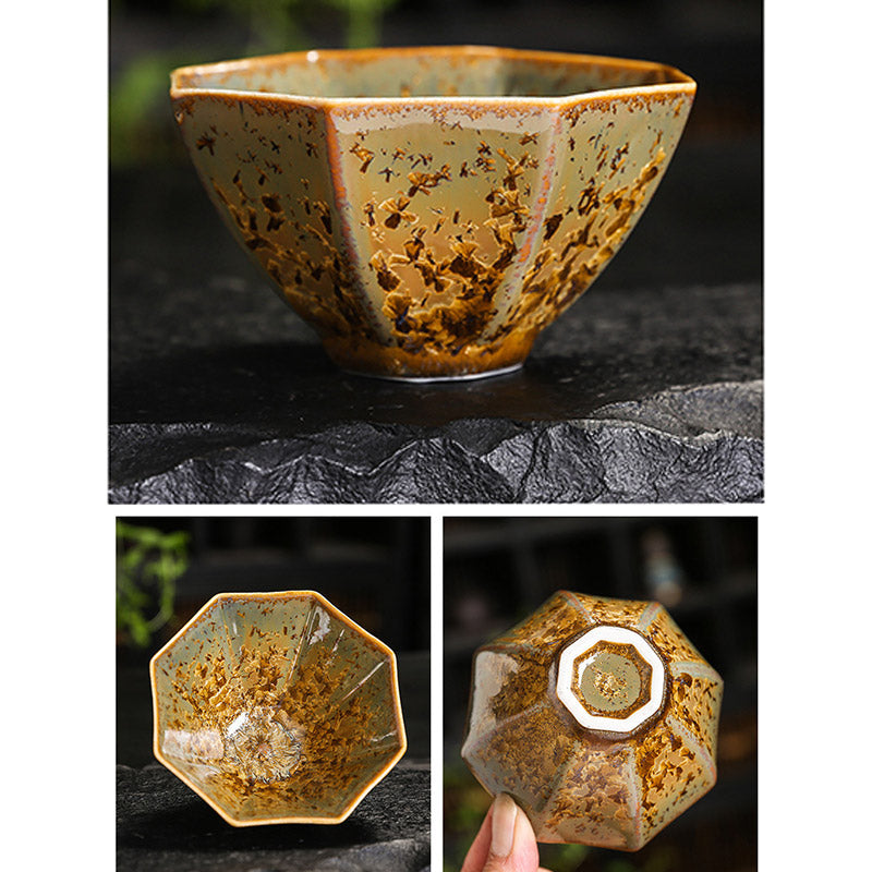 Colorful Brown Ceramic Chinese Tea Cup Bowl 210ml Size