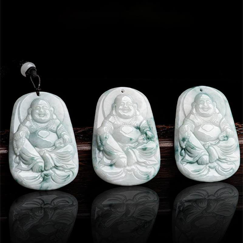 Natural Jade Laughing Buddha Luck Necklace Pendant 65cm