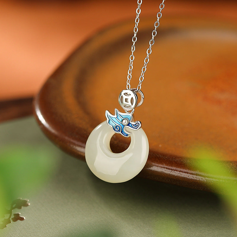 Hetian Jade Dragon Peace Buckle Necklace | Protection & Luck