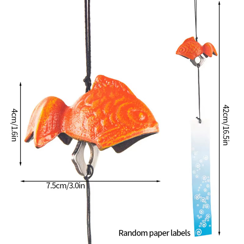 Orange Ceramic Goldfish Wind Chime - Japanese Iron Outdoor Garden Decor