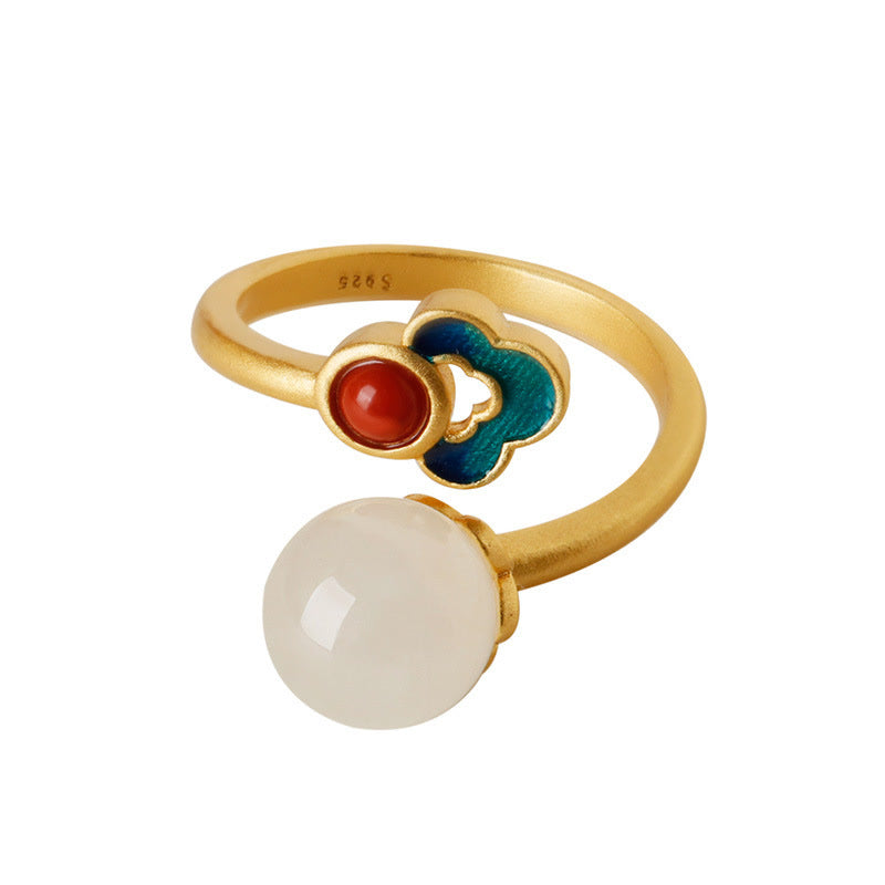 White Jade Auspicious Cloud Blessing Luck Adjustable Ring