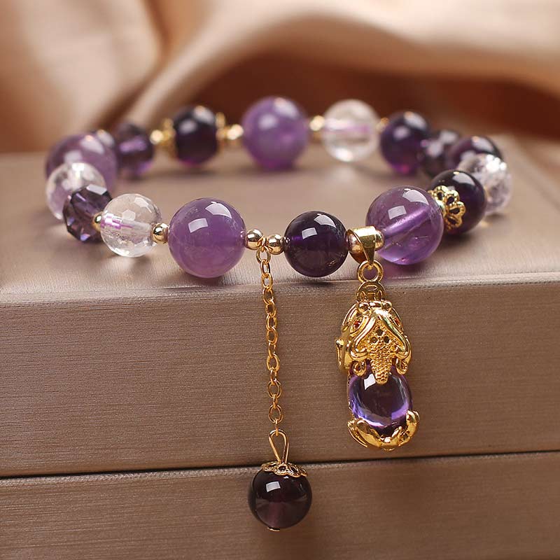 Unisex Amethyst PiXiu Healing Bracelet with Copper Balance