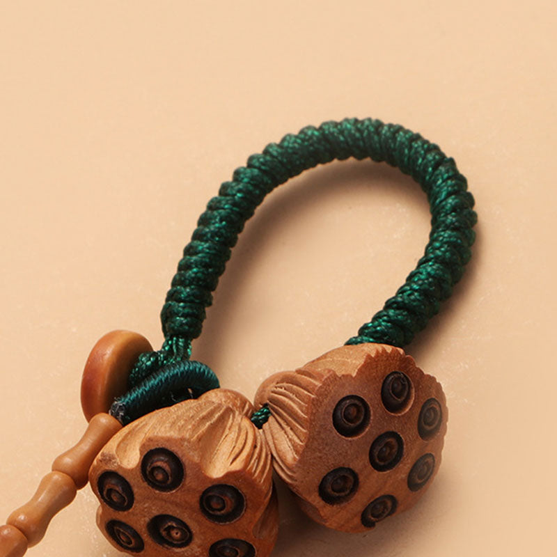 Natural White Bodhi Seed Peach Wood Spiritual Keychain