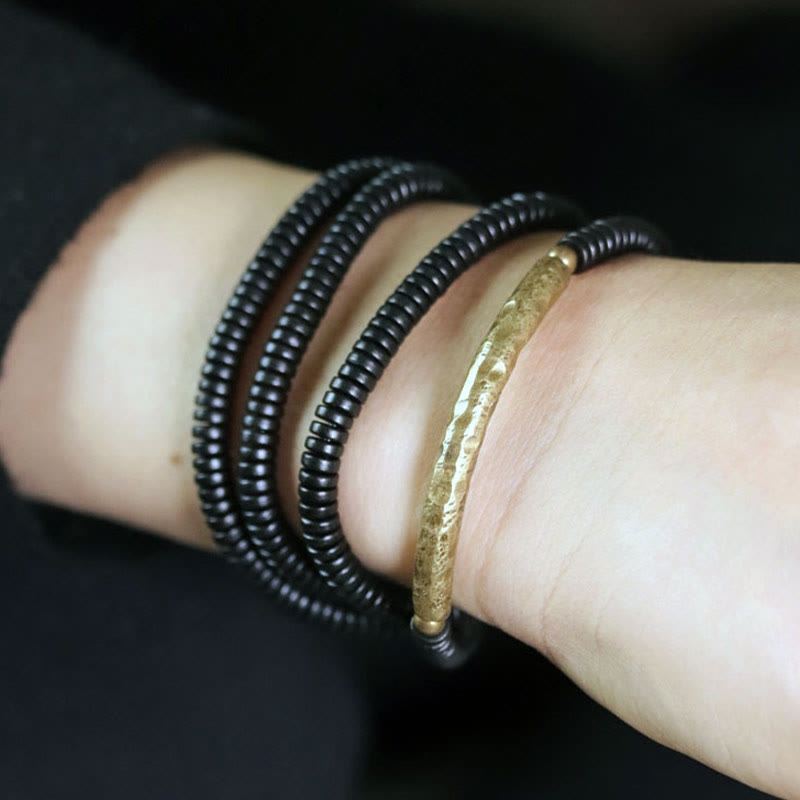 Ebony Wood Copper Multilayered Bracelet for Balance and Calm