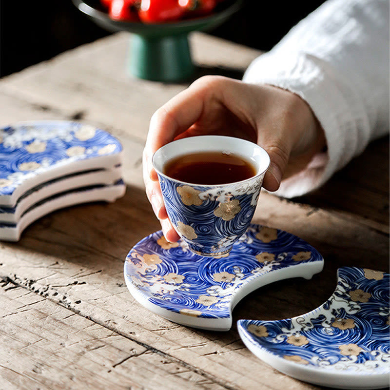 Vintage Ceramic Ocean Waves Teacup 60ml | Tableware