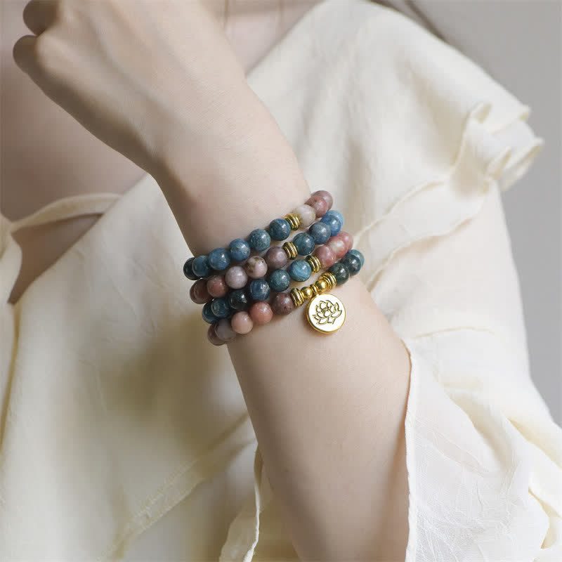8mm Lotus Lotus Bracelet with Lazurite and Picasso Jasper for Balance