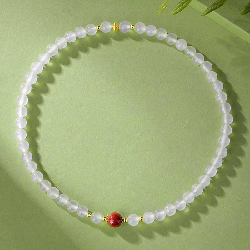 White Agate & Cinnabar Double Wrap Cinnabar Bracelet Protection