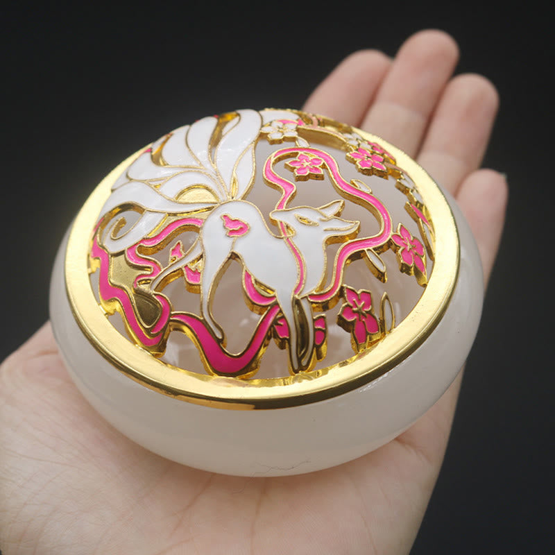 Liuli Crystal Nine Tailed Fox Incense Burner for Meditation