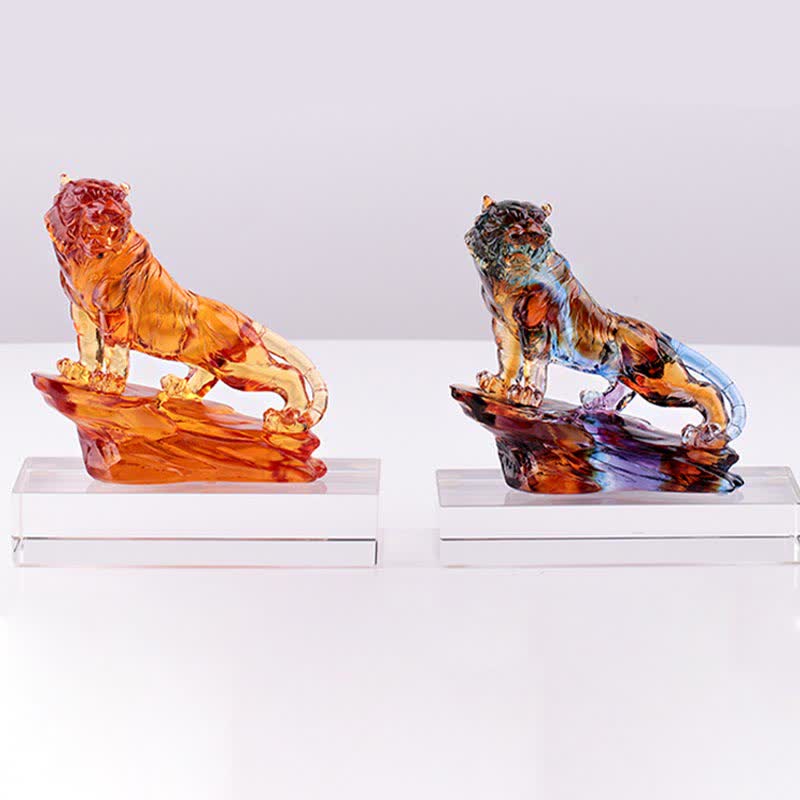 Handmade Liuli Crystal Tiger Art Piece | Protection Decor