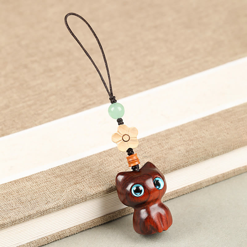 Ebony Wood Lucky Cat Key Chain for Spiritual Peace & Balance