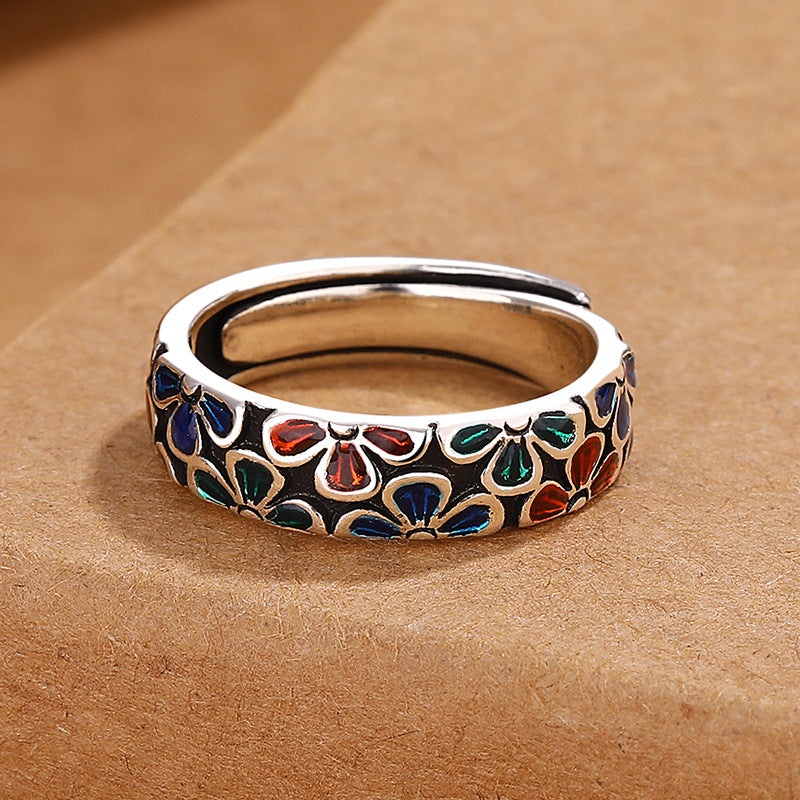 Adjustable Copper Spiritual Healing Ring with Plum Blossoms