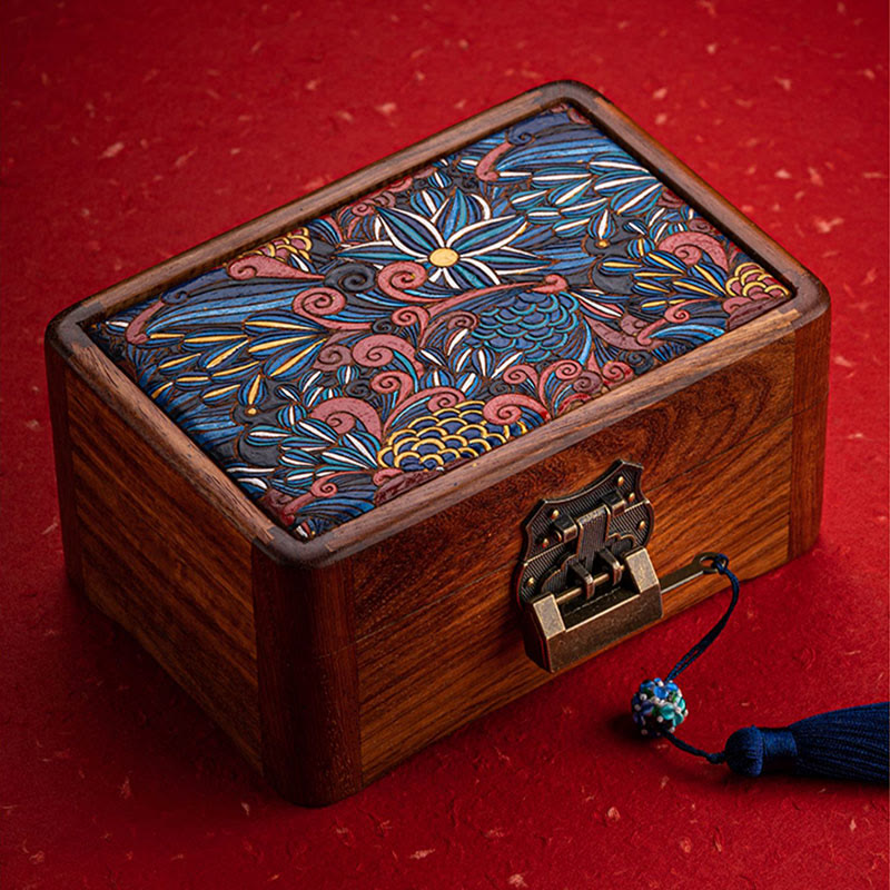 Rosewood Jewelry Storage Box with Floral Pattern | Zen Decor