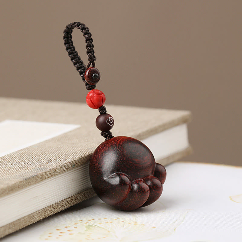 Lucky Cat Paw Wood Protection Key Chain with Red, Green & Ebony Sandalwood